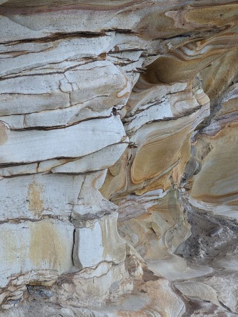 Close-up of eroded sandstone rock formations showcasing unique textures and layers.