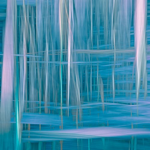 Abstract painting of a blue and purple forest