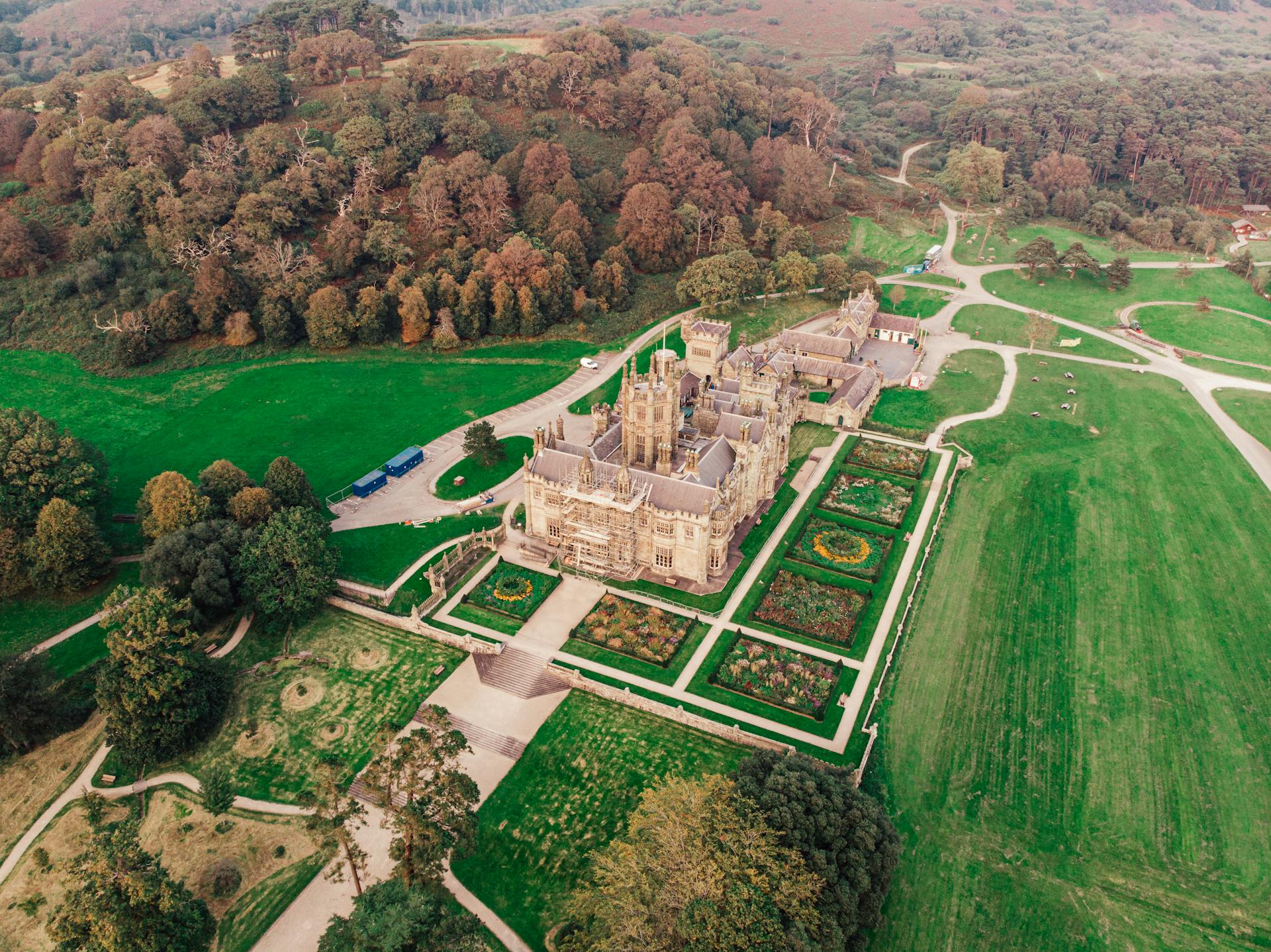 Drone Shot of the Margam Castle in Margam, Port Talbot, Wales