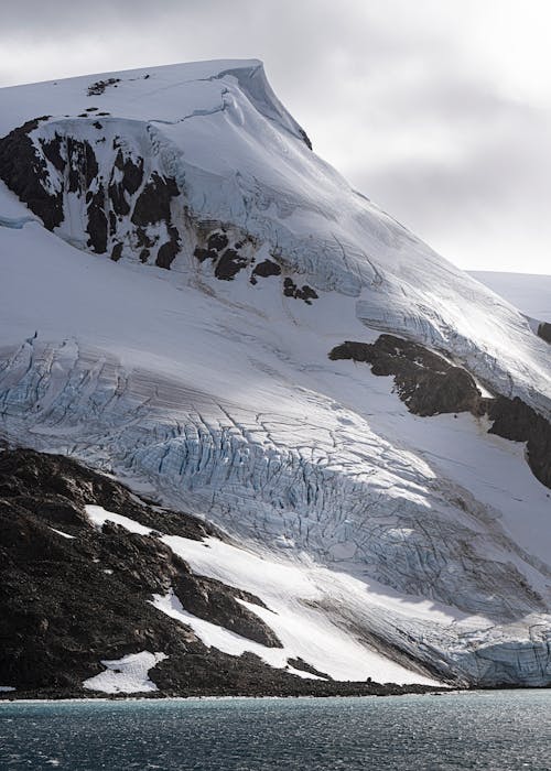 A large glacier with snow and ice on it