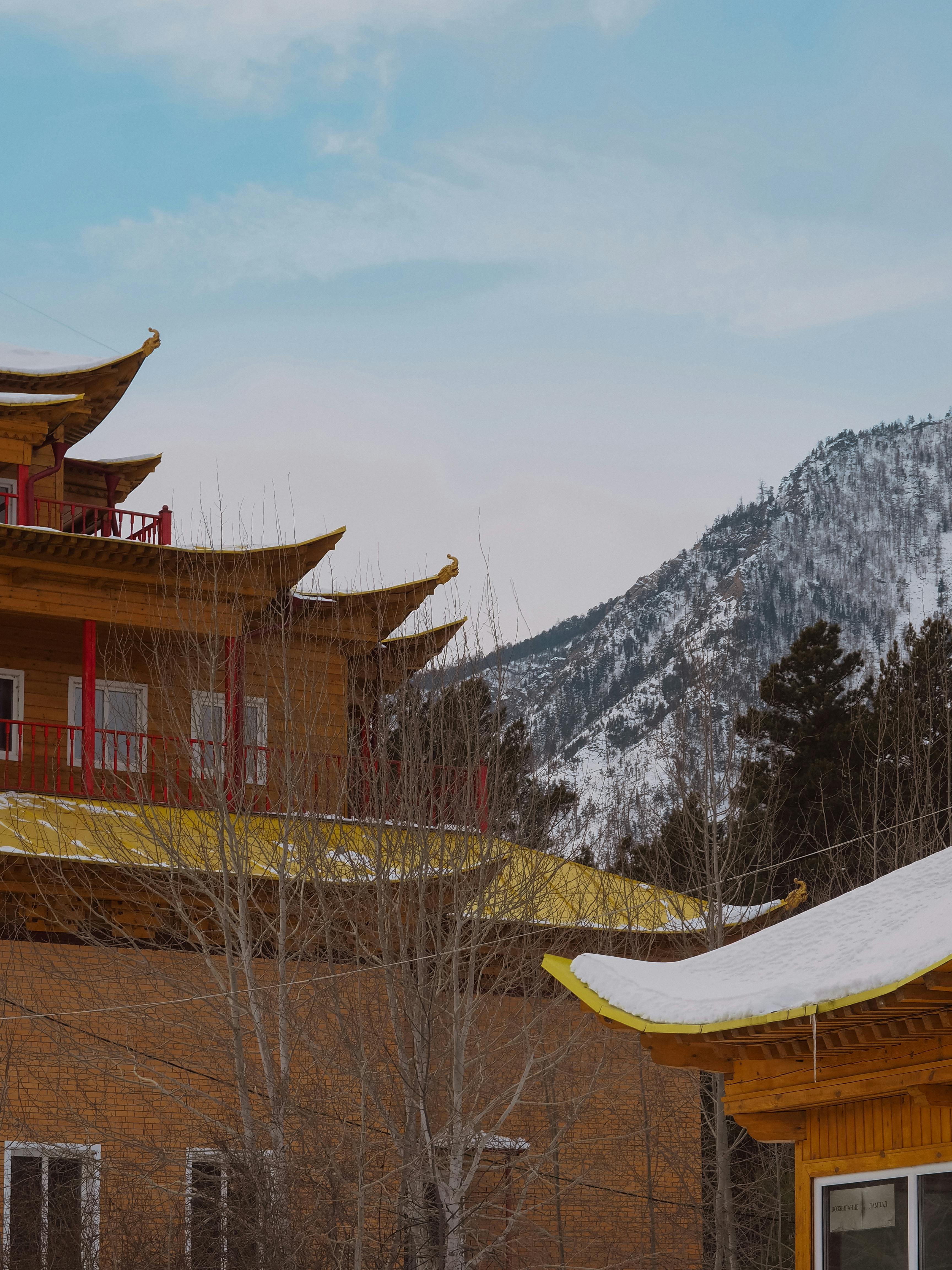 temple in snowy winter