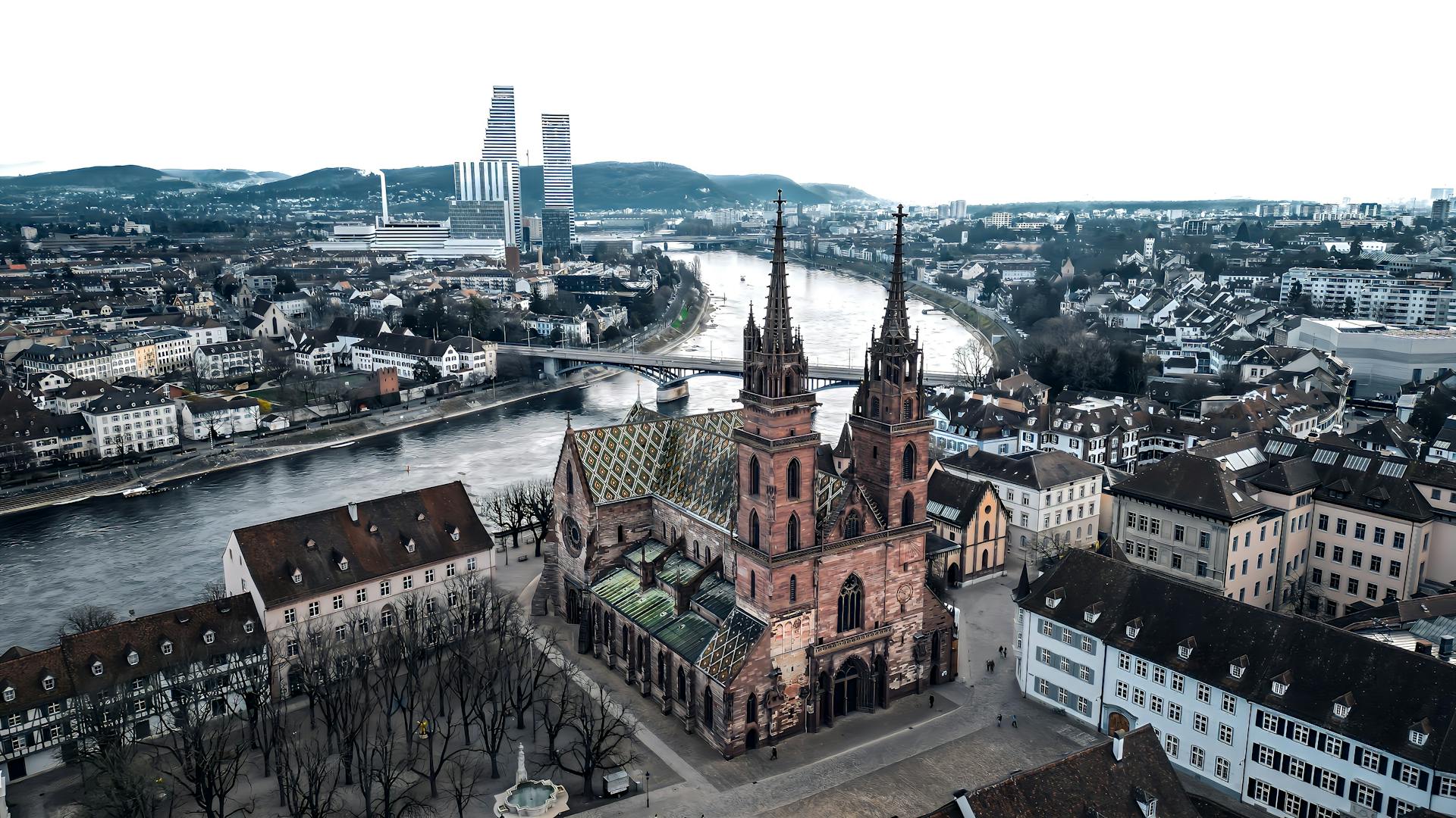 Bird Eyes View of Basel Minster in Basel in Switzerland