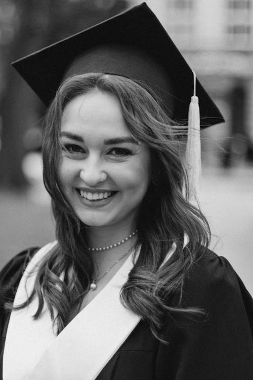 Portrait of Woman During Graduation in Black and White 