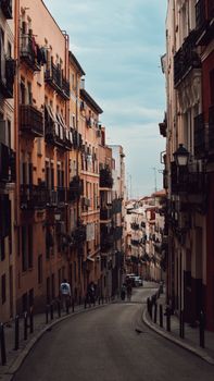 Explore the vibrant streets of Madrid, showcasing classic Spanish architecture in urban cityscapes.