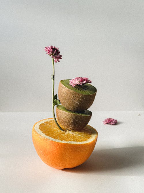 A bunch of fruit on top of an orange