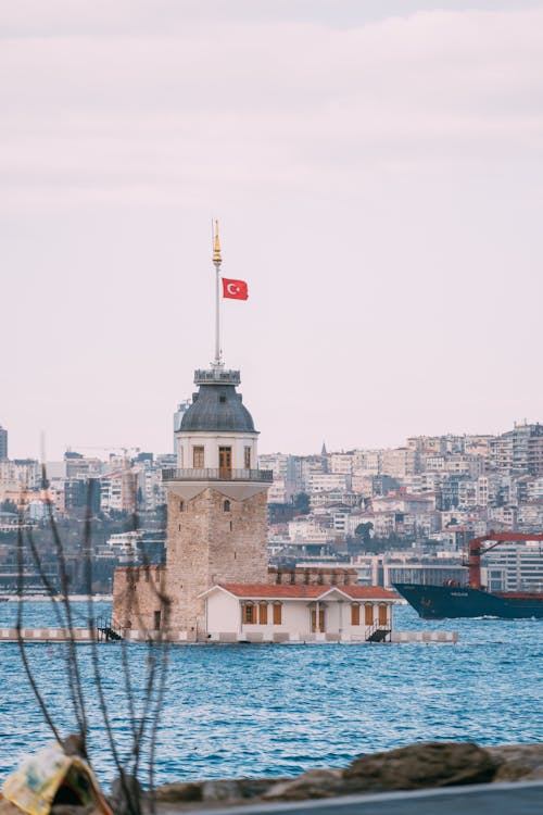 View of the Maidens Tower in Istanbul, Turkey