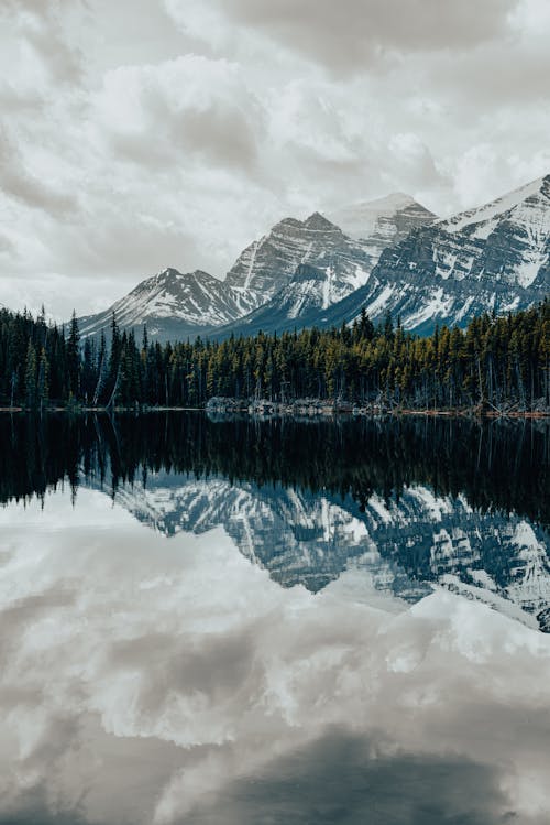 A mountain range reflected in a lake