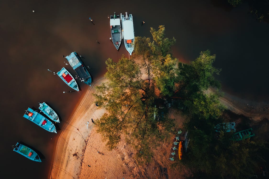 Aerial view of boats on the beach