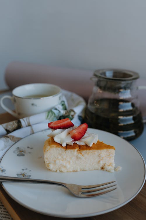 Close-up of a Slice of Cheesecake on a Plate 