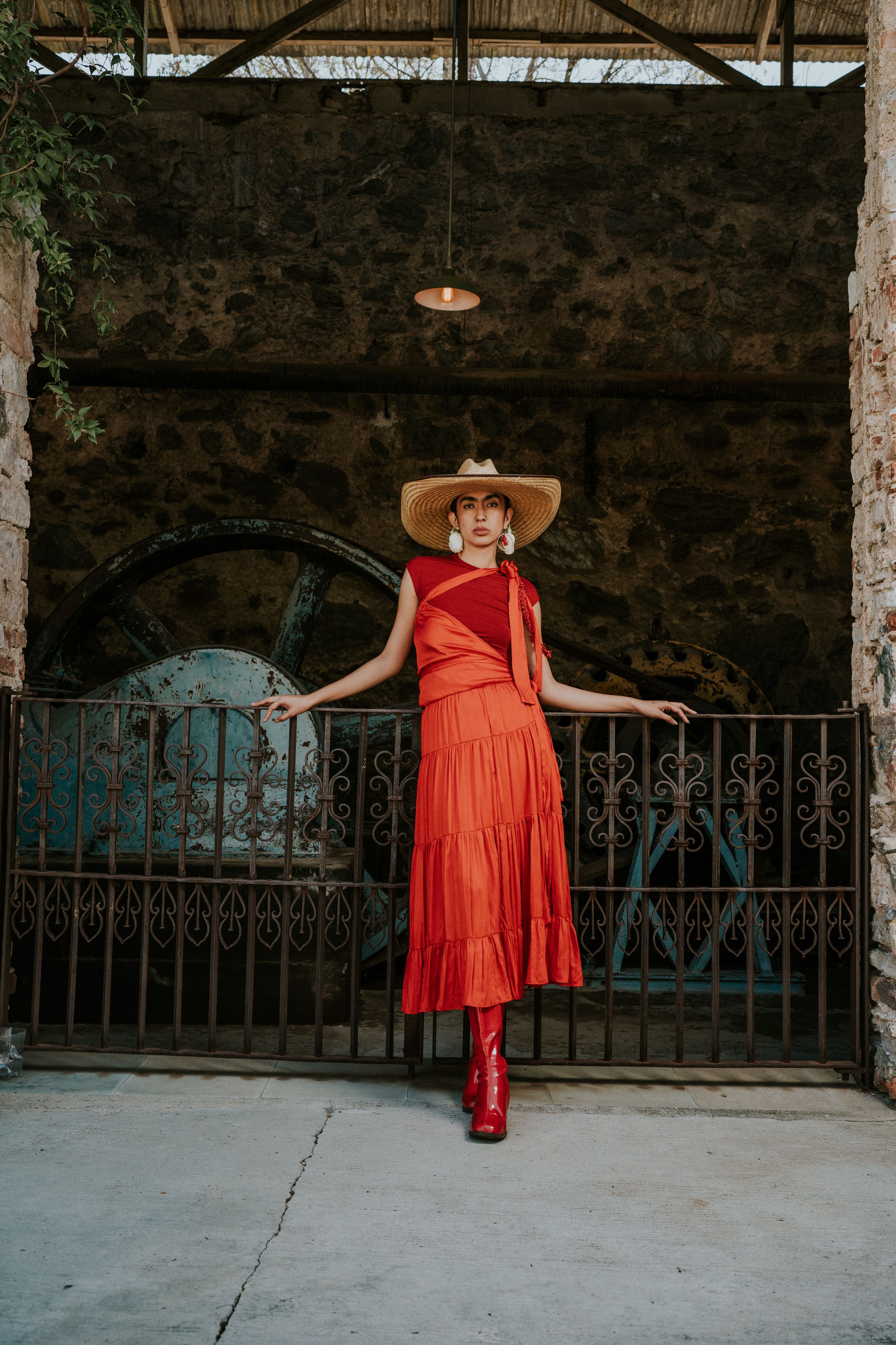 red dress and hat ANNA- 1950s vintage dress with pleat at back  heartmycloset