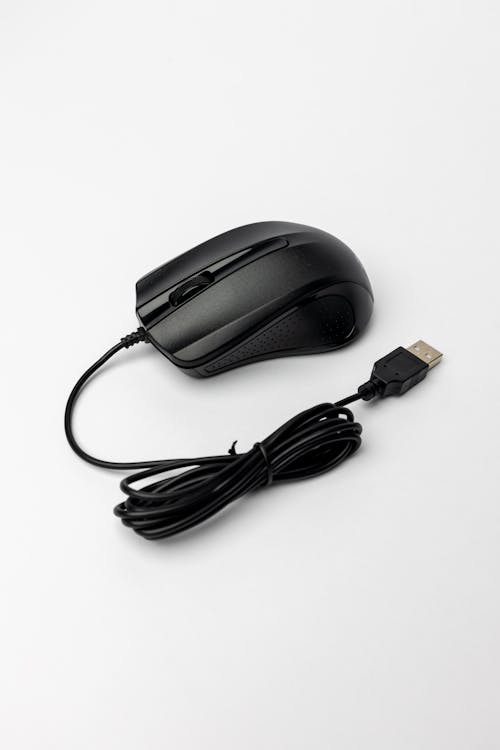 A Black Computer Mouse on White Background 