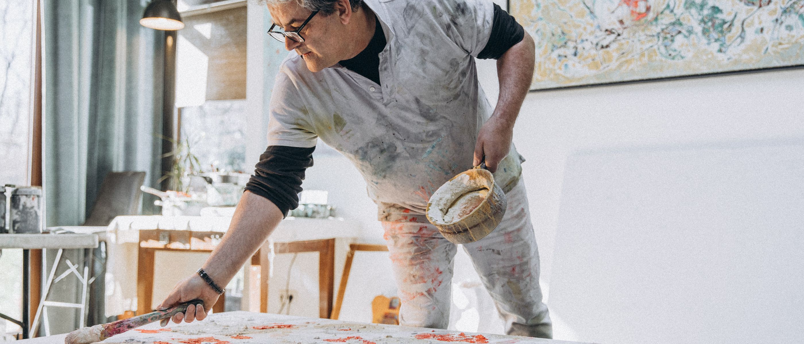 Painters and Decorators in Lea Bridge — a decorator at work mid-project