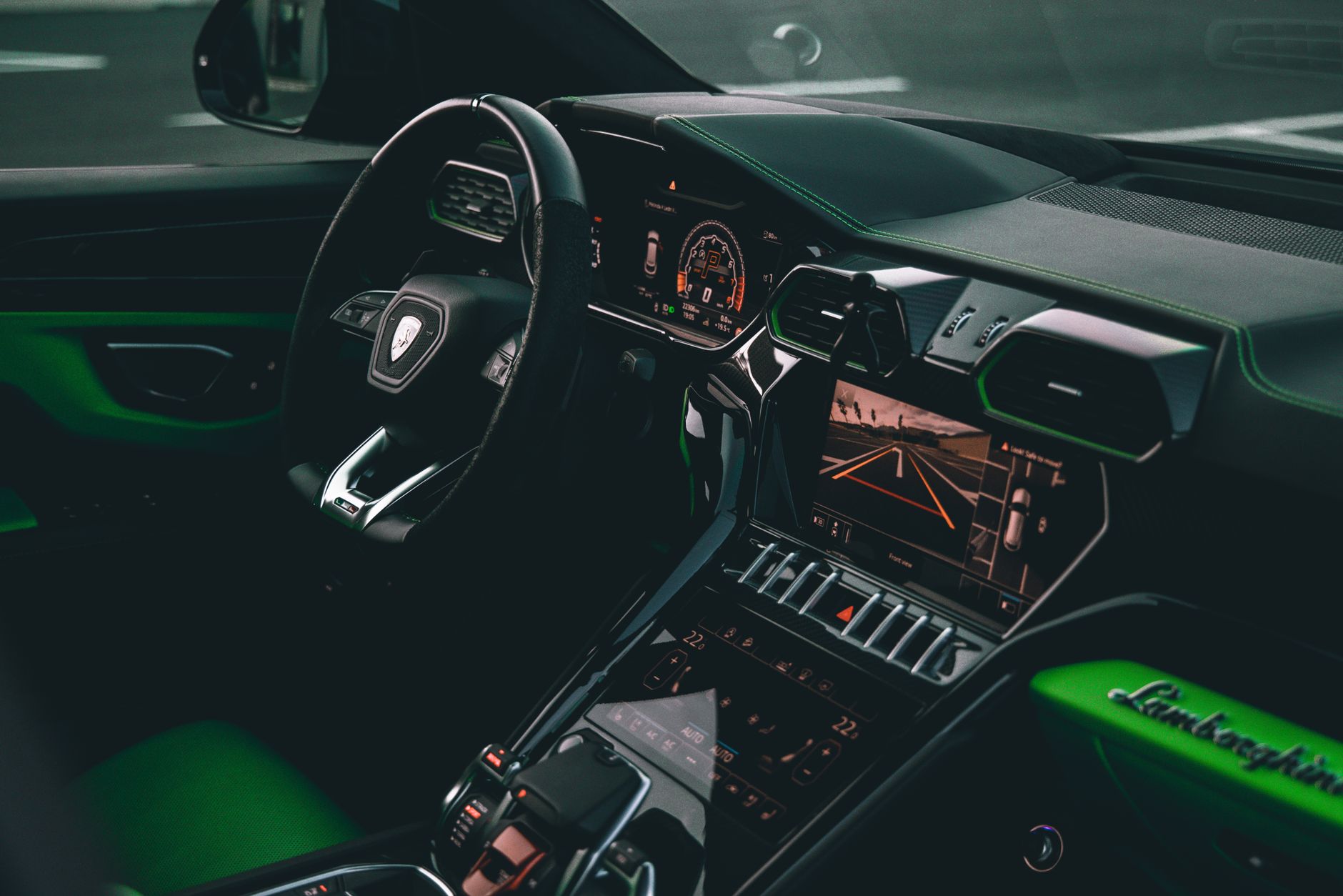 Explore the sleek interior of a Lamborghini Urus, showcasing modern luxury in Tirana.
