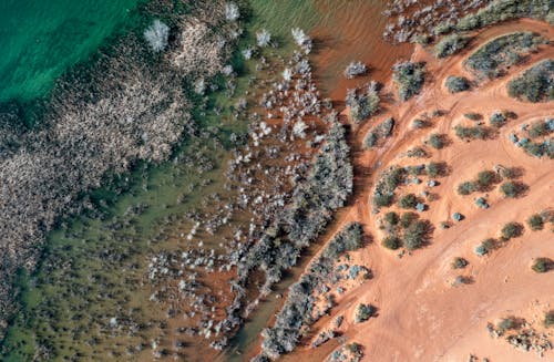 Aerial view of the red earth and water