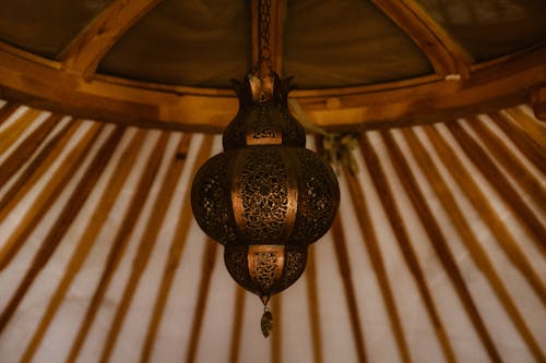 A close up of a lamp hanging from the ceiling