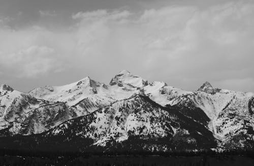 Rocky Mountains Covered with Snow in Black and White 