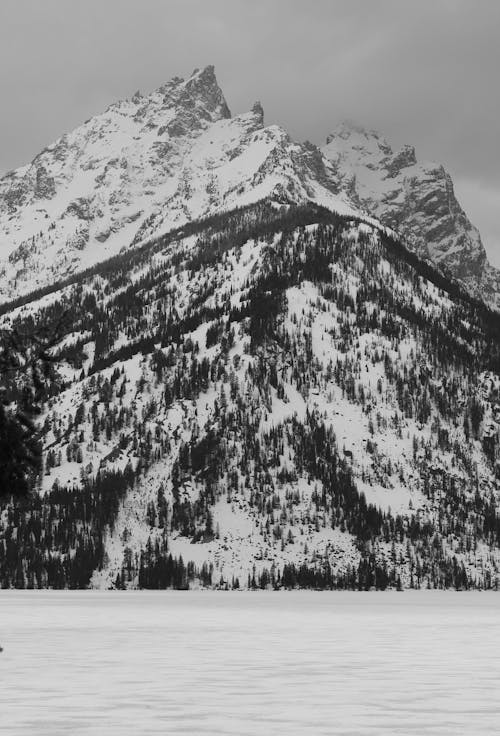 A black and white photo of a mountain range