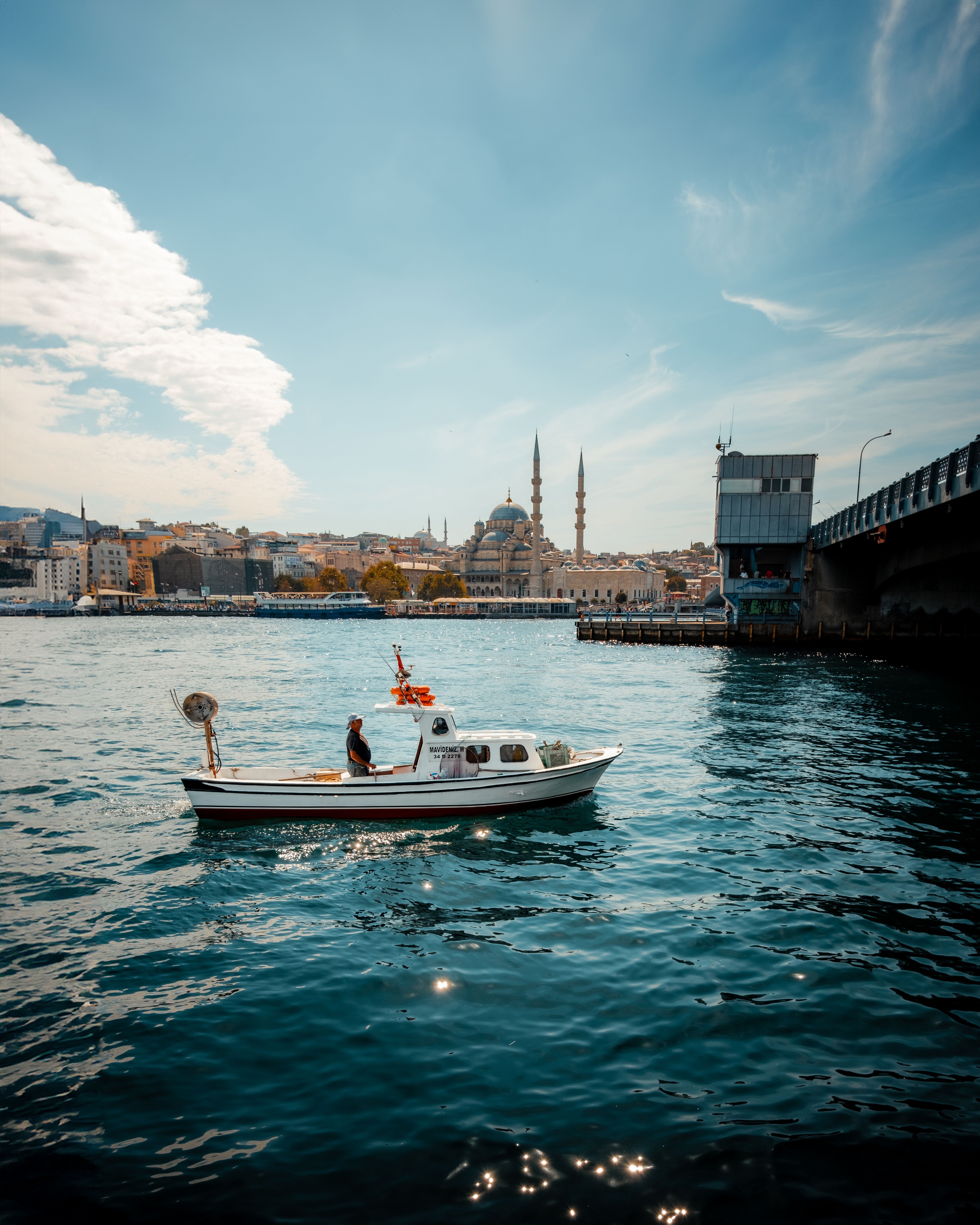 Boat Sailing on River in The Bosphorus Strait in Istanbul in Turkey ...