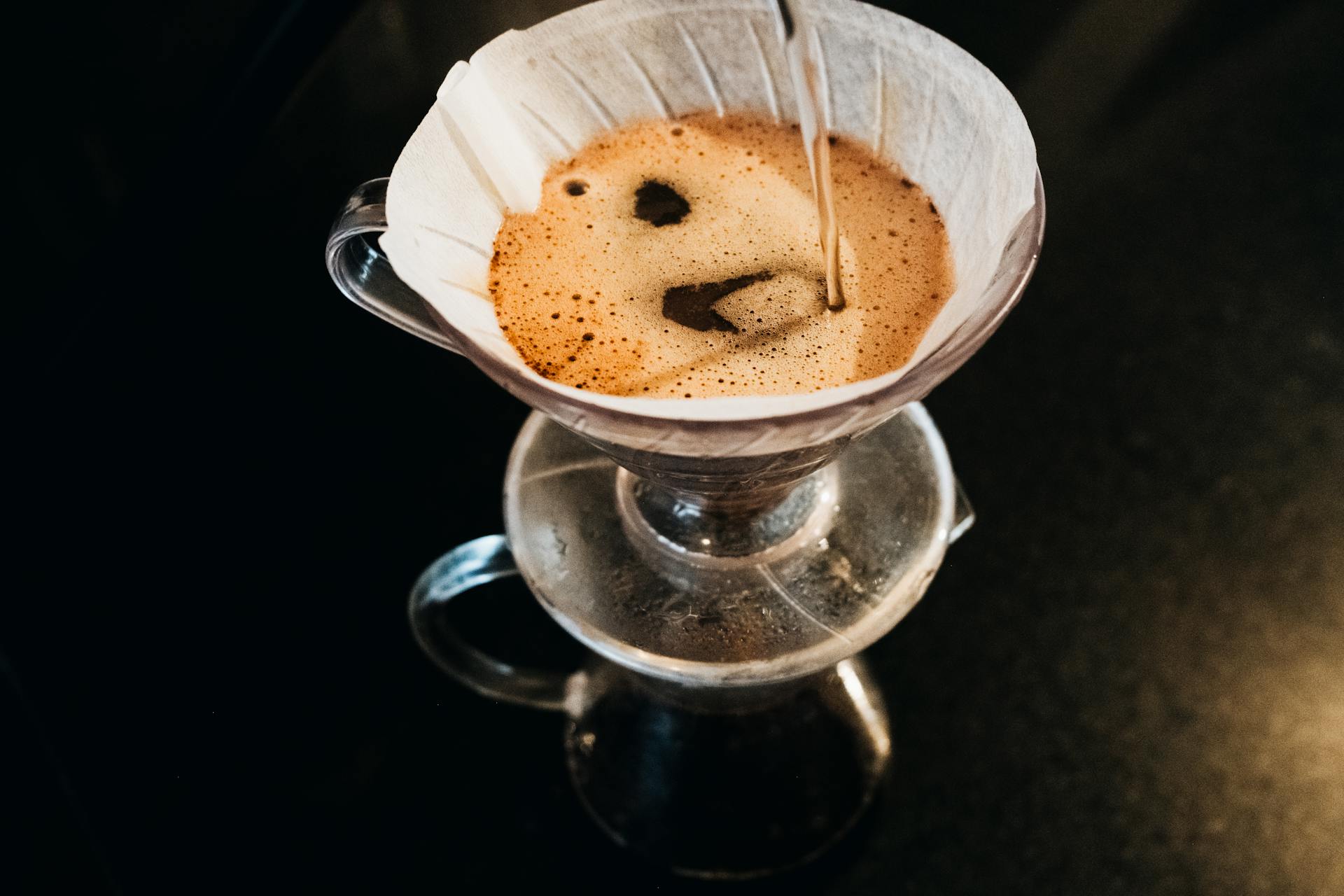 Water Poured over Coffee in Filter in Drip Coffee Maker