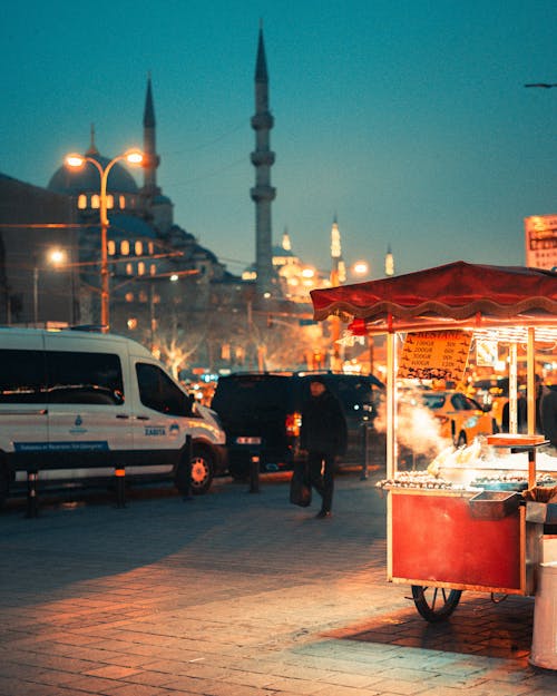 A street vendor selling food at night