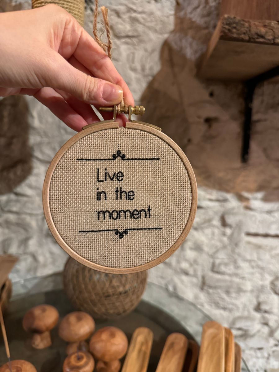 Live in the Moment Hoop with soft floral lettering