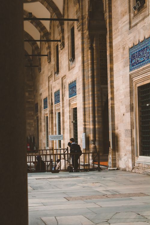 Free Beautiful columns and architecture of a historic mosque in Istanbul, Turkey. Stock Photo