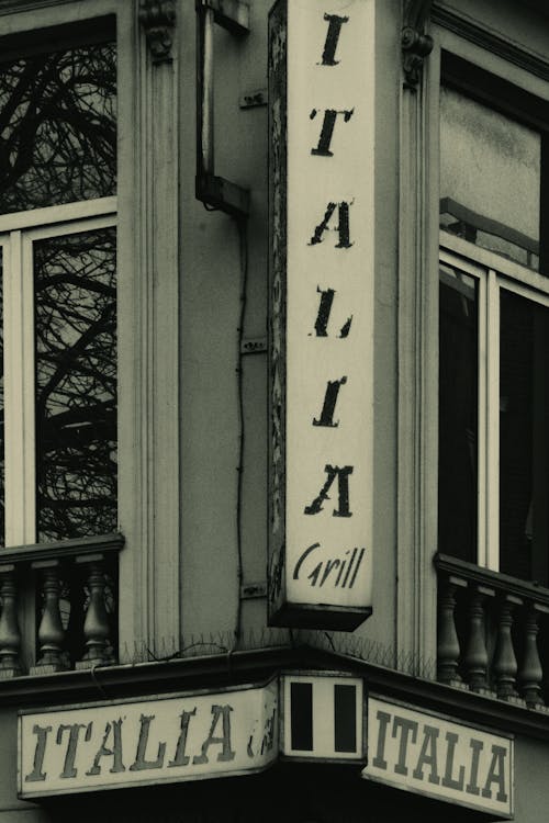 Italian restaurant sign in black and white