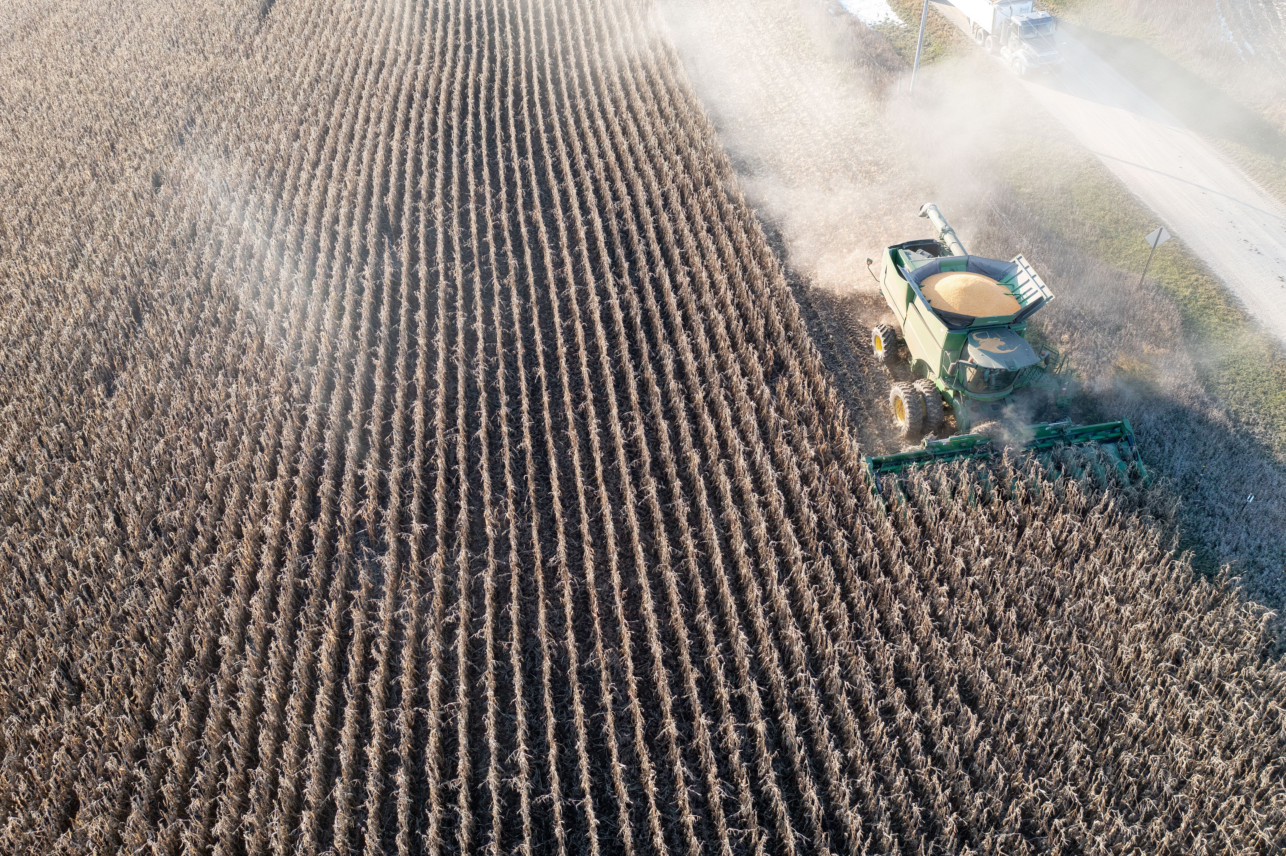 Drone Shot of Combine in Field · Free Stock Photo