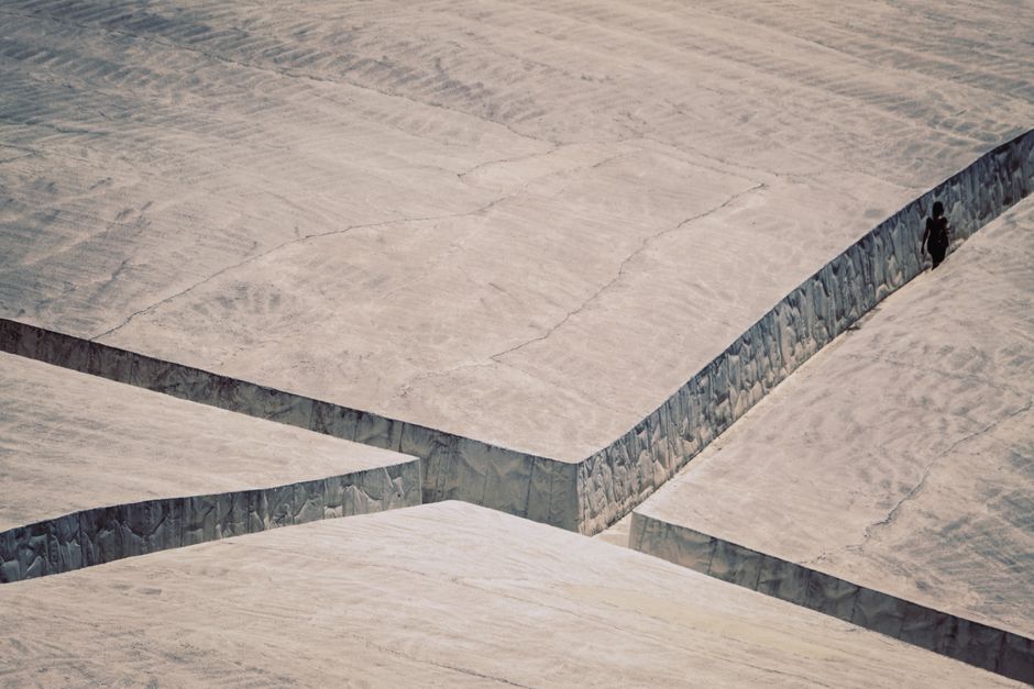 Aerial shot of the Cretto di Burri land art piece in Italy.