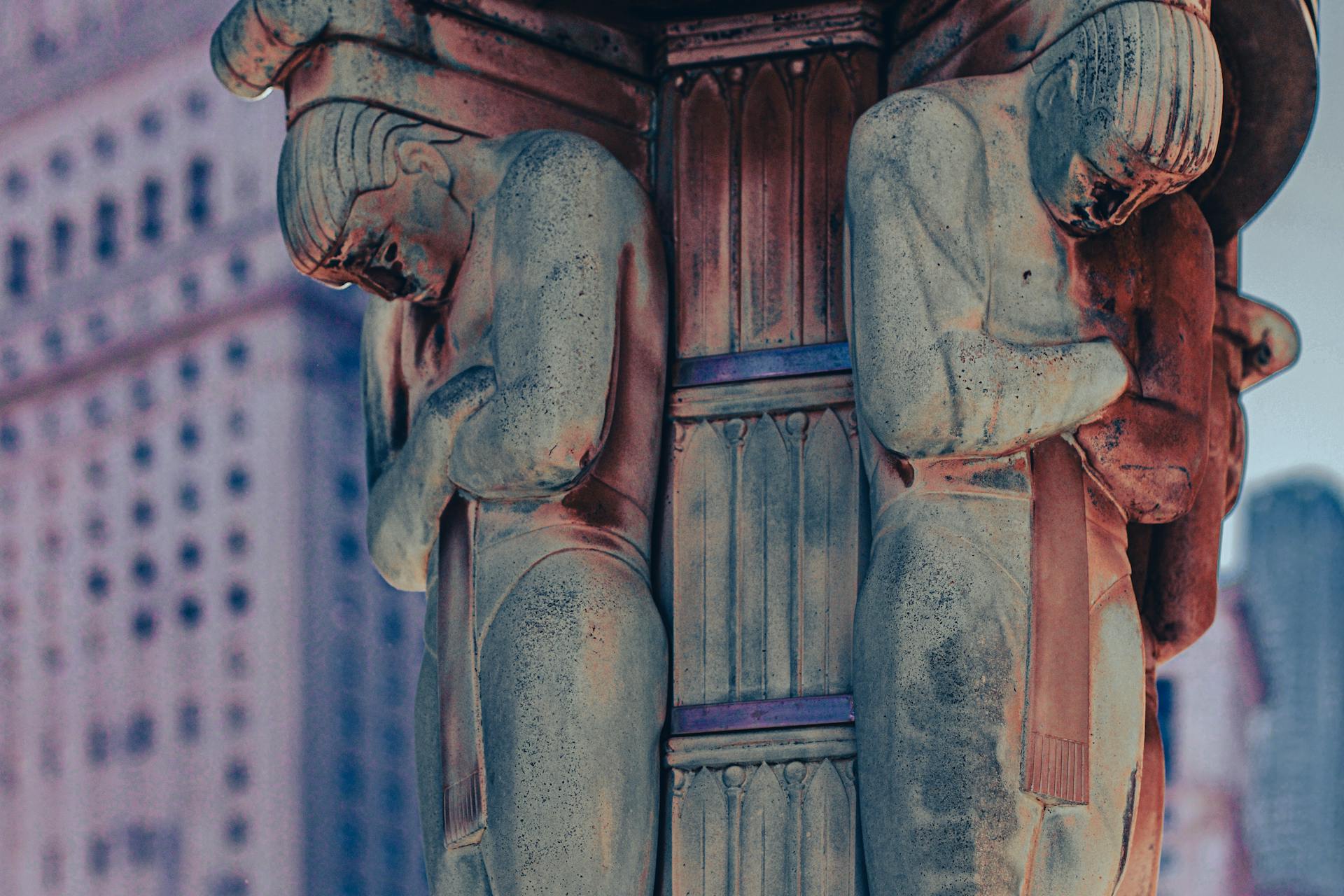 Close-up of Art Deco sculptures on a building in New York City, showcasing intricate design