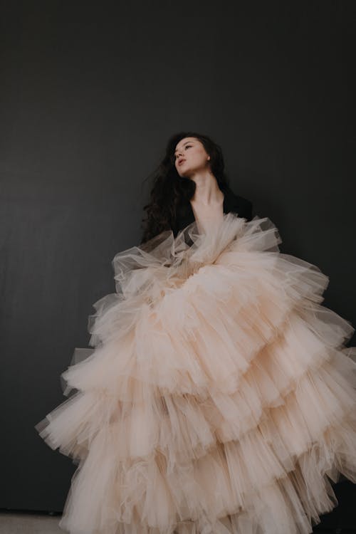 A woman in a long tulle skirt posing for a photo