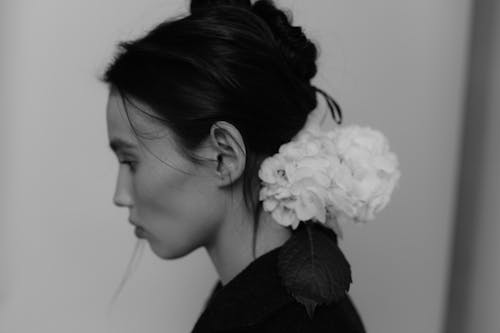 Fotobanka s bezplatnými fotkami na tému čierny a biely, hlava, kvety