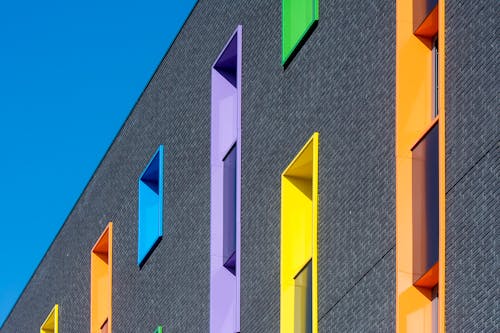 A building with many different colored windows