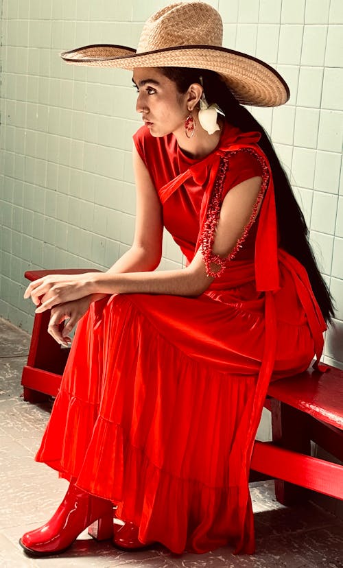 A Woman Wearing a Red Dress