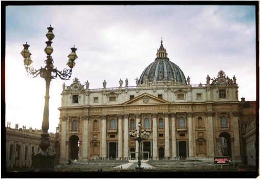 Front view of St. Peter's Basilica, showcasing its grand Renaissance architecture.