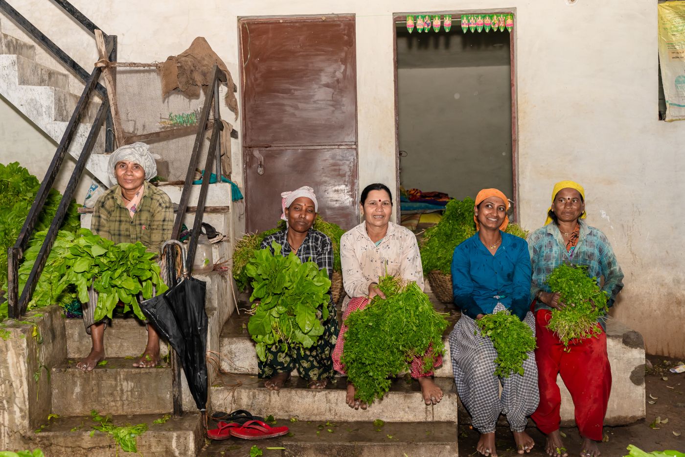 Indian farmers with fresh agricultural produce