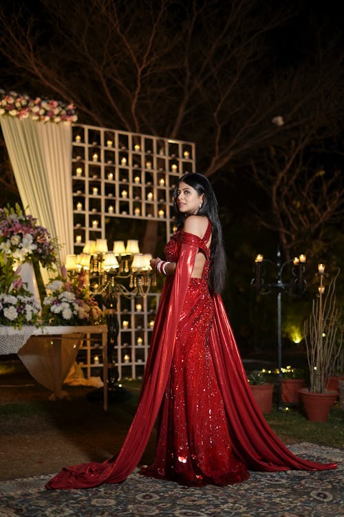 women in red dress