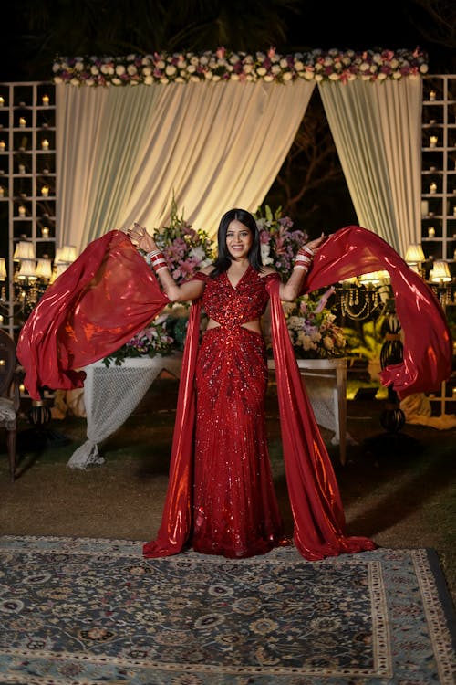 women in red dress