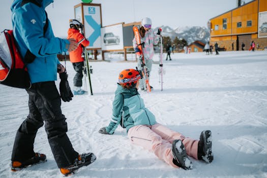 Group of friends enjoying a skiing trip in the snowy mountains. Perfect winter sports adventure.