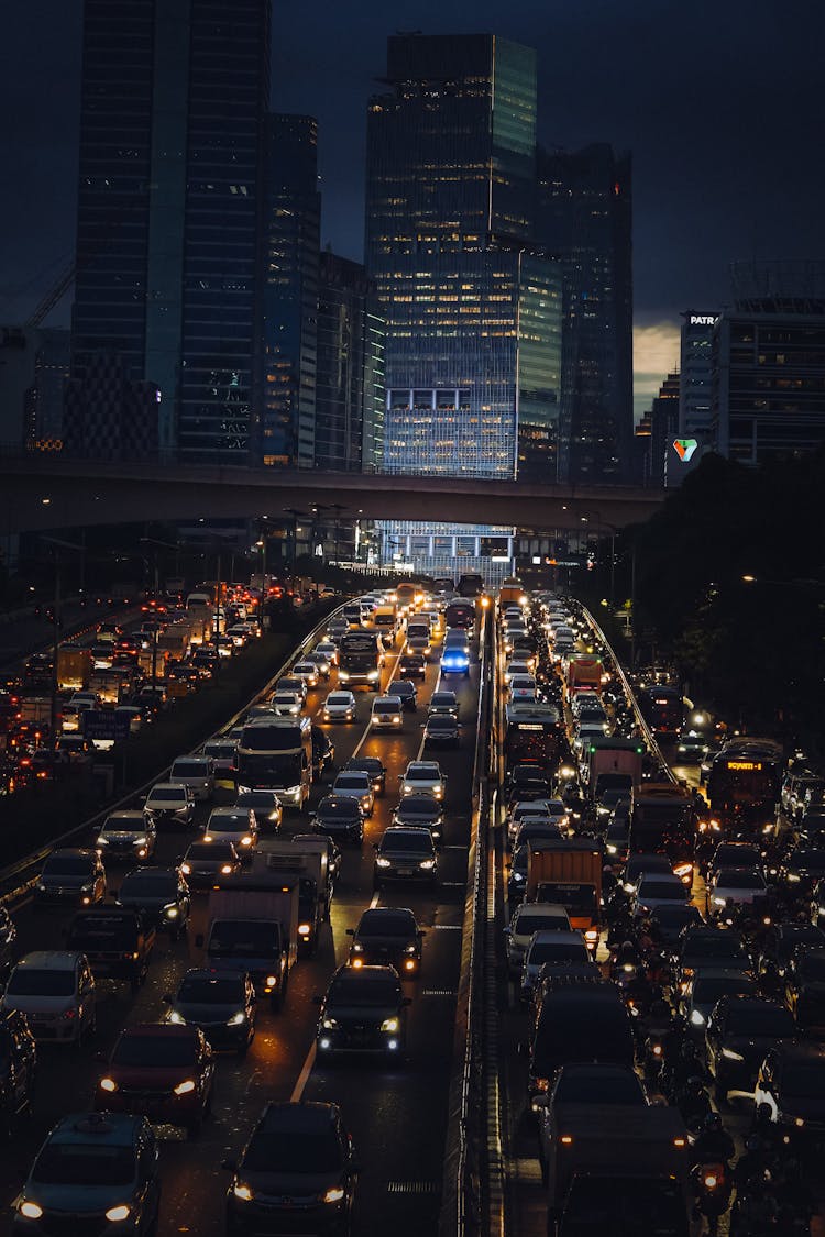 Traffic Jam On Highway In City