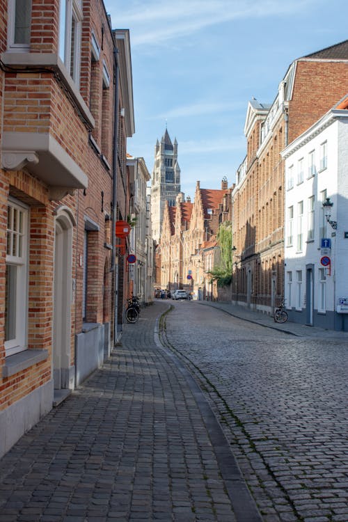 Paved Street in Bruges City in Belgium 