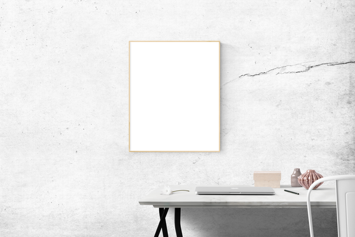 Minimalist workspace with blank frame by Canvy Mockups on Pexels