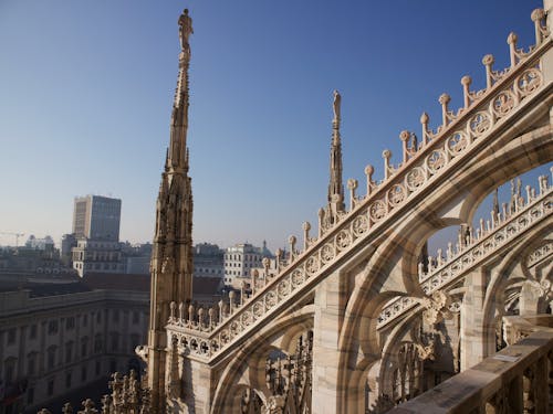The view from the top of a cathedral in milan