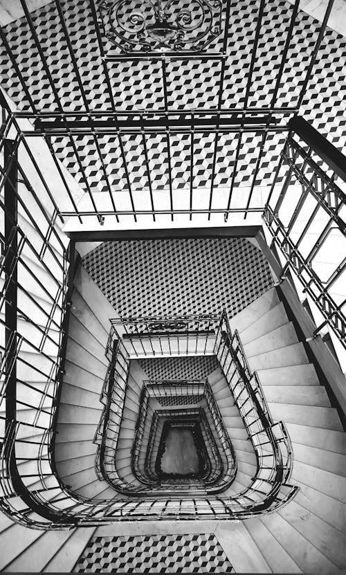 계단, 나선형, 높은 각도보기의 무료 스톡 사진
