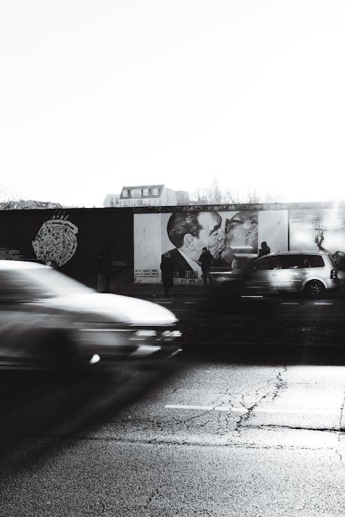 Cars on a Street in Berlin in Black and White 