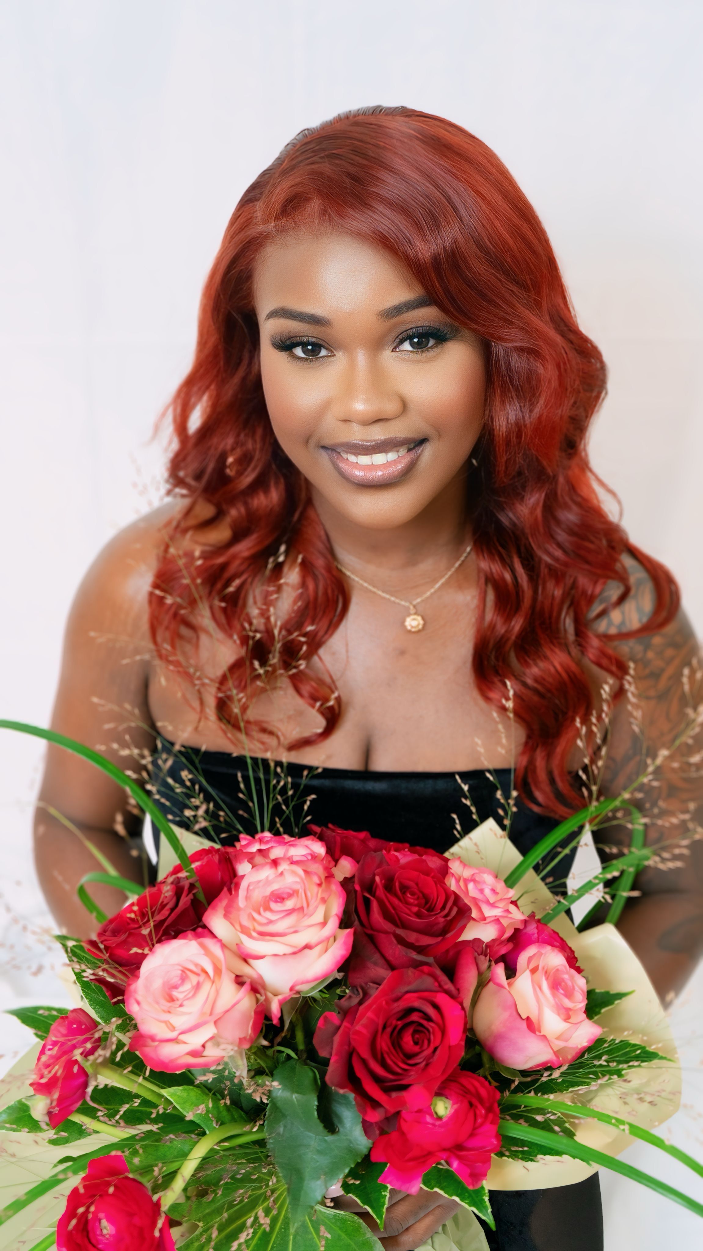 Portrait of Woman Holding Bouquet of Red Roses · Free Stock Photo