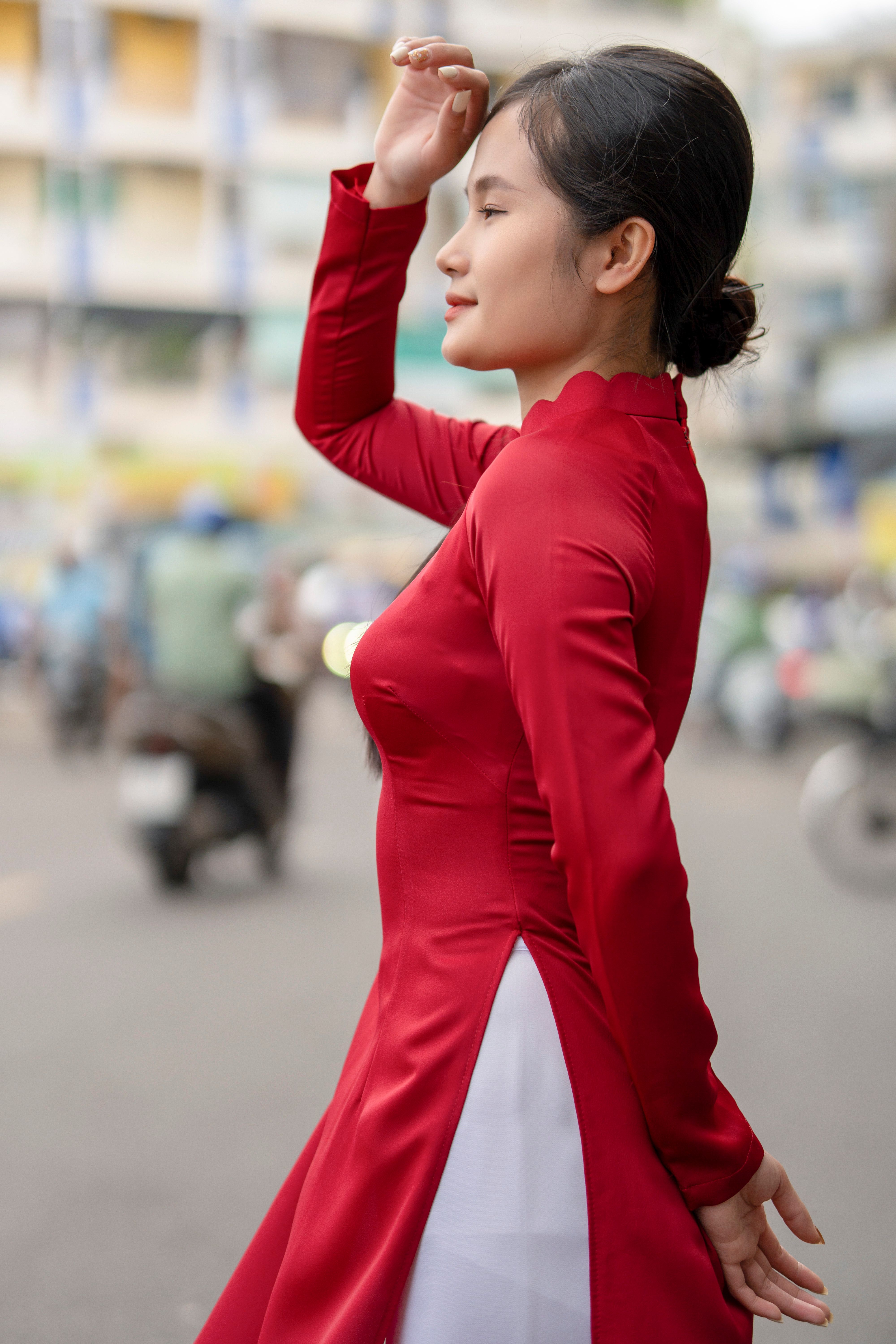 Portrait of Woman Wearing Traditional Red Gown · Free Stock Photo