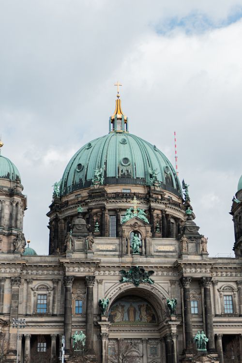 Free Stunning view of Berlin Cathedral's baroque architecture under a cloudy sky. Stock Photo