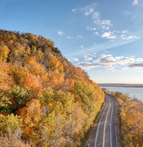 Autumn on the road to the lake