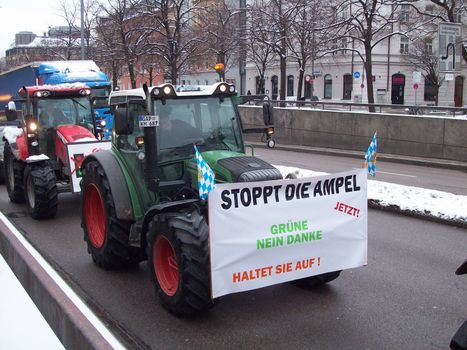 Manifestation with Tractors on Street in Germany